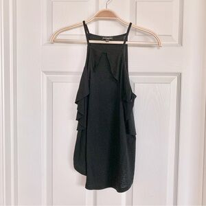 Black High-Neck Ruffle Knit Cami Top​